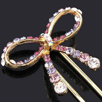 LUX Swarovski Rhinestone Purple Ribbon 2-Prong Hair Stick